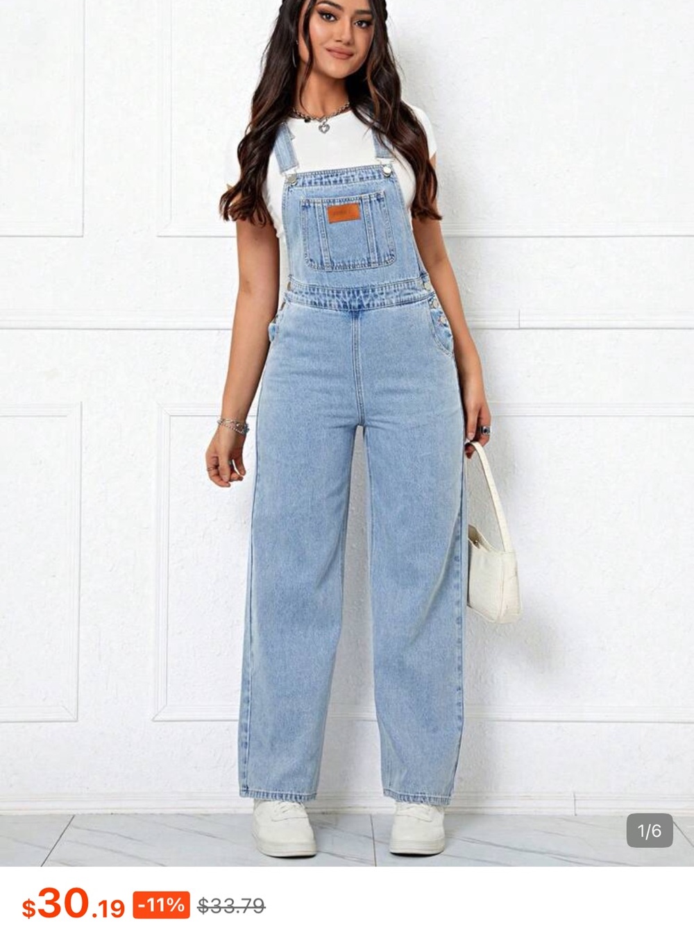 SHEIN Light Blue Denim Wide Leg Overalls